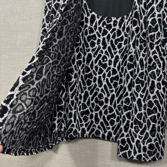 R&M Collection Abstract Animal Rhinestone Blouse Jacket 18 Black White Statement - Picture 3 of 7
